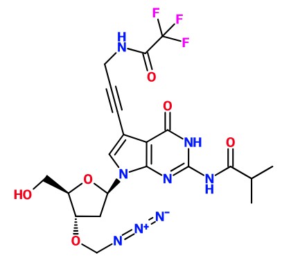 (image for) MC085346 N-{7-(4-Azidomethoxy-5-hydroxymethyl-tetrahydro-furan-2-yl)-4-oxo-5-[3-(2,2,2-trifluoro-acetylamino)-prop-1-ynyl]-4,7-dihydro-3H-pyrrolo[2,3-d]pyrimidin-2-yl}-isobutyramide